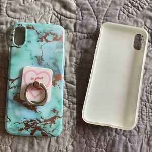 iPhone X Teal & Rose Gold Chrome Marble Phone Case